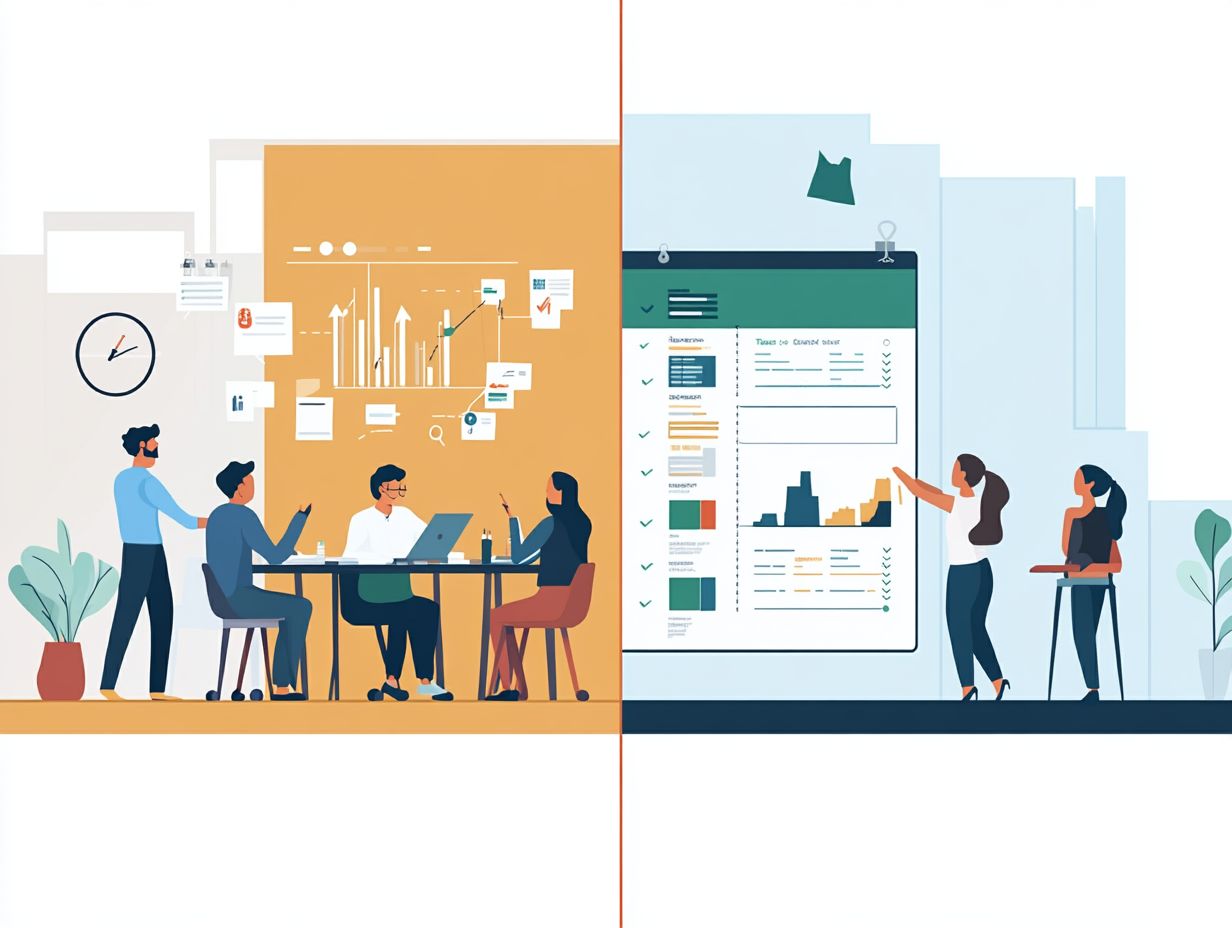 Visual representation of project management vs task management